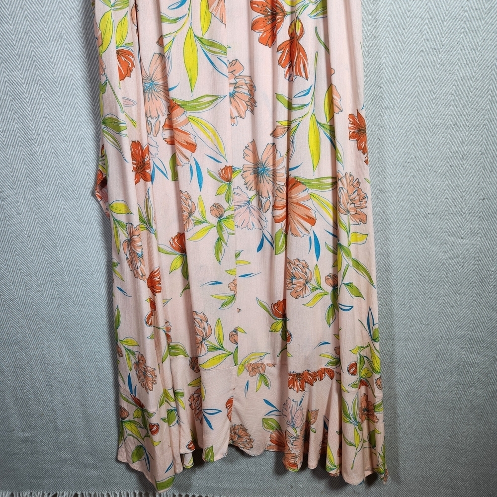 For The Republic Womens L Floral Pink Orange Blue Green Maxi Tiered Dress - Picture 5 of 10